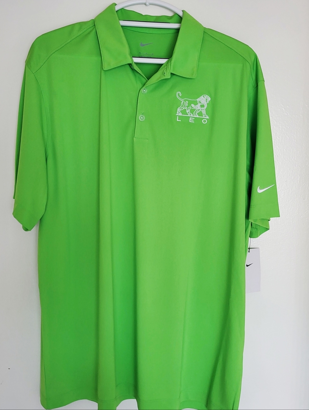 Nike Men’s Bright Lime Green Leo Polo Shirt Mens XL Lion Embroidered